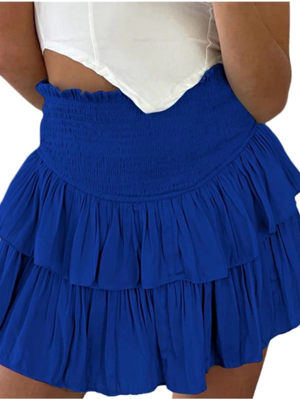 Mustard Seed Royal Blue Smocked Tiered Mini Skirt
